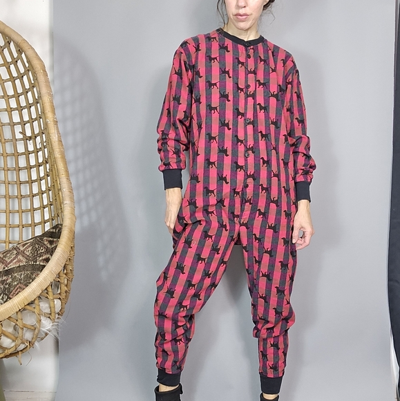 Vintage 90s onesie Pajama Holiday Cozy Dogs s m - Picture 3 of 10